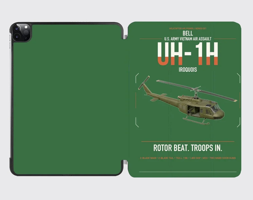 Bell UH-1H Iroquois design on green ipad tablet case