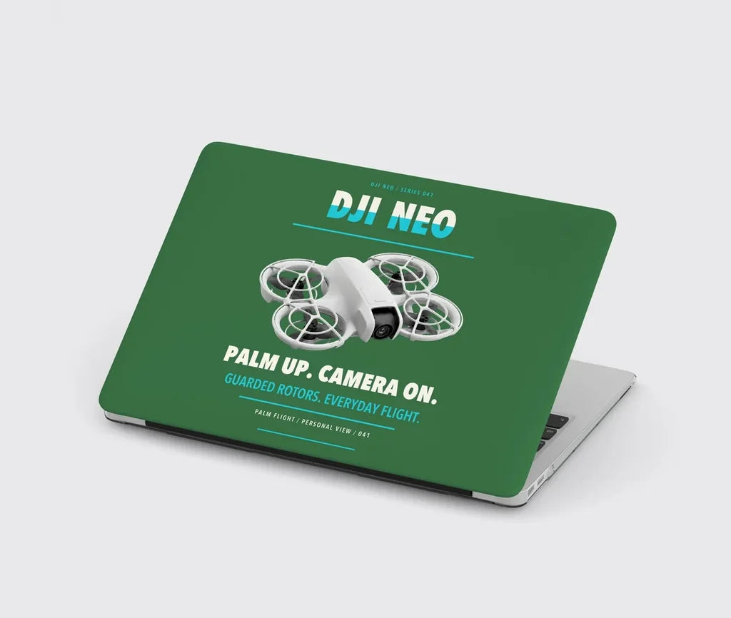 DJI Neo design on green MacBook case