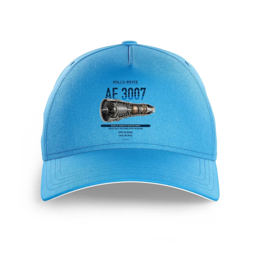 AE 3007 design on light blue printed hat