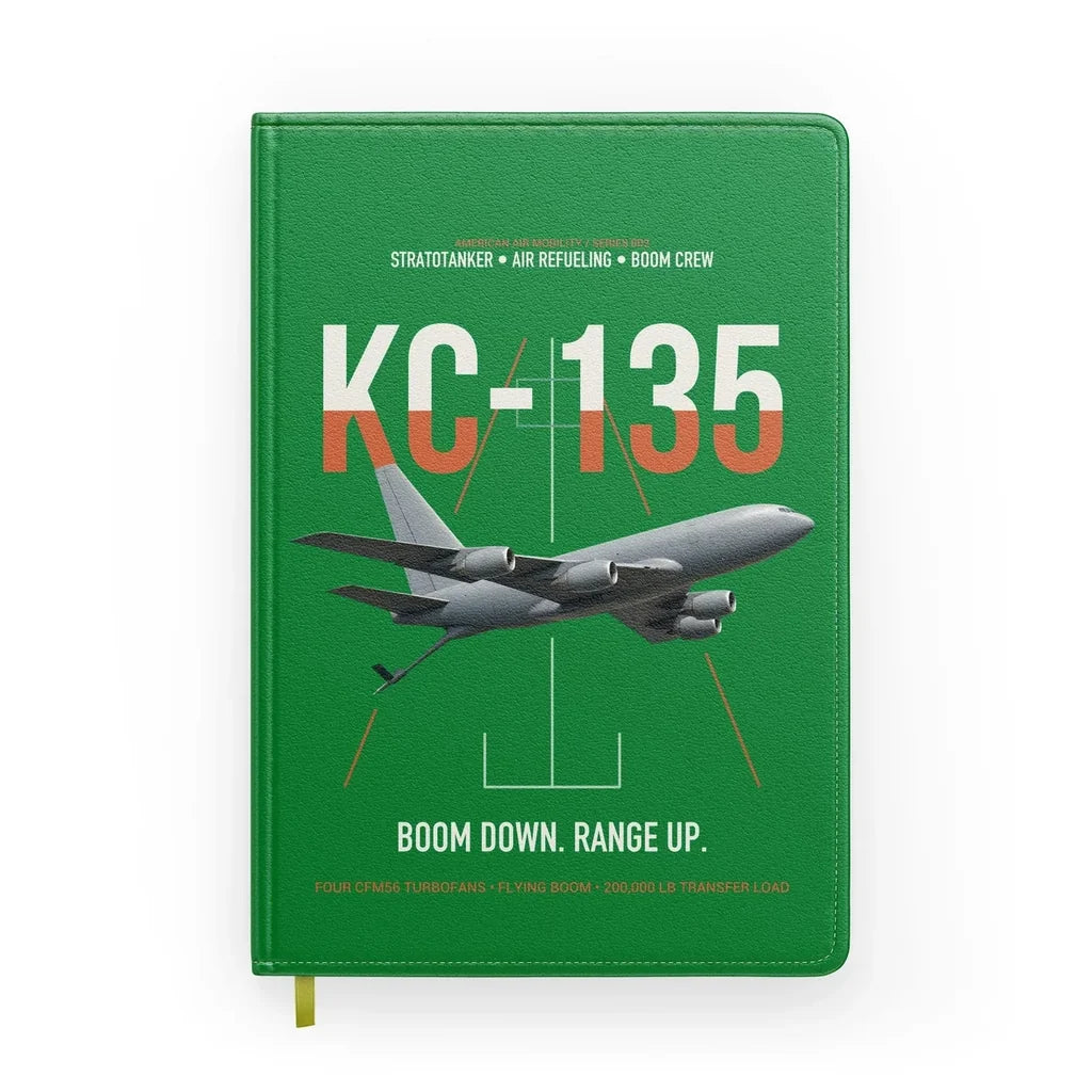 KC-135 STRATOTANKER design on green notebook