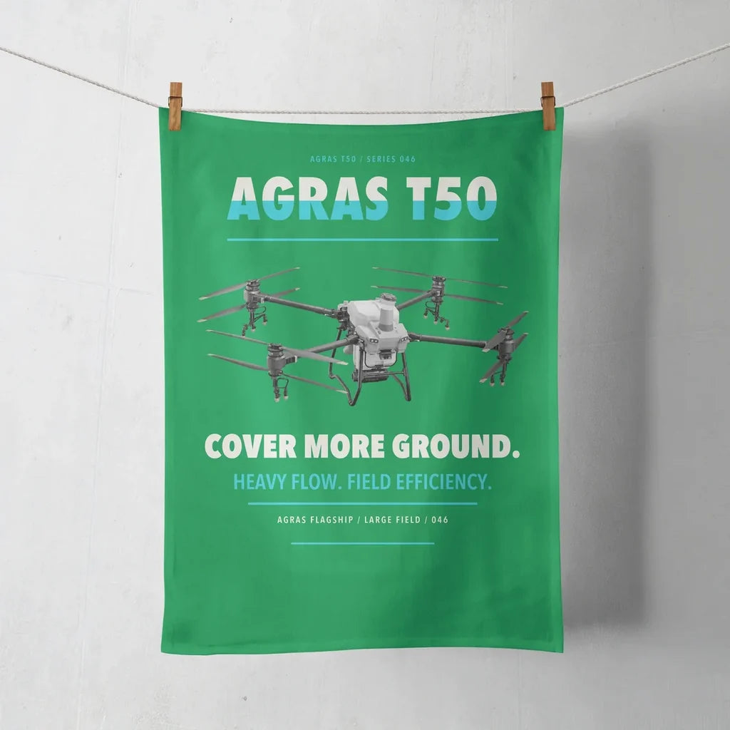 DJI Agras T50 design on green towel