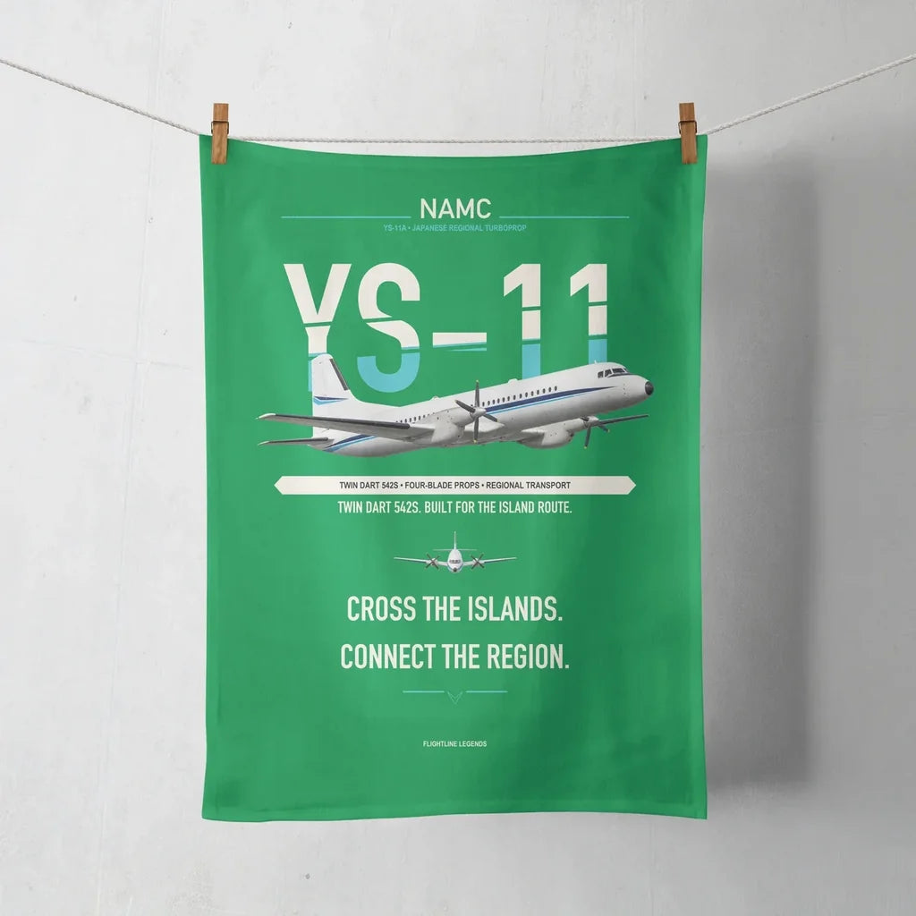 NAMC YS-11A design on green towel