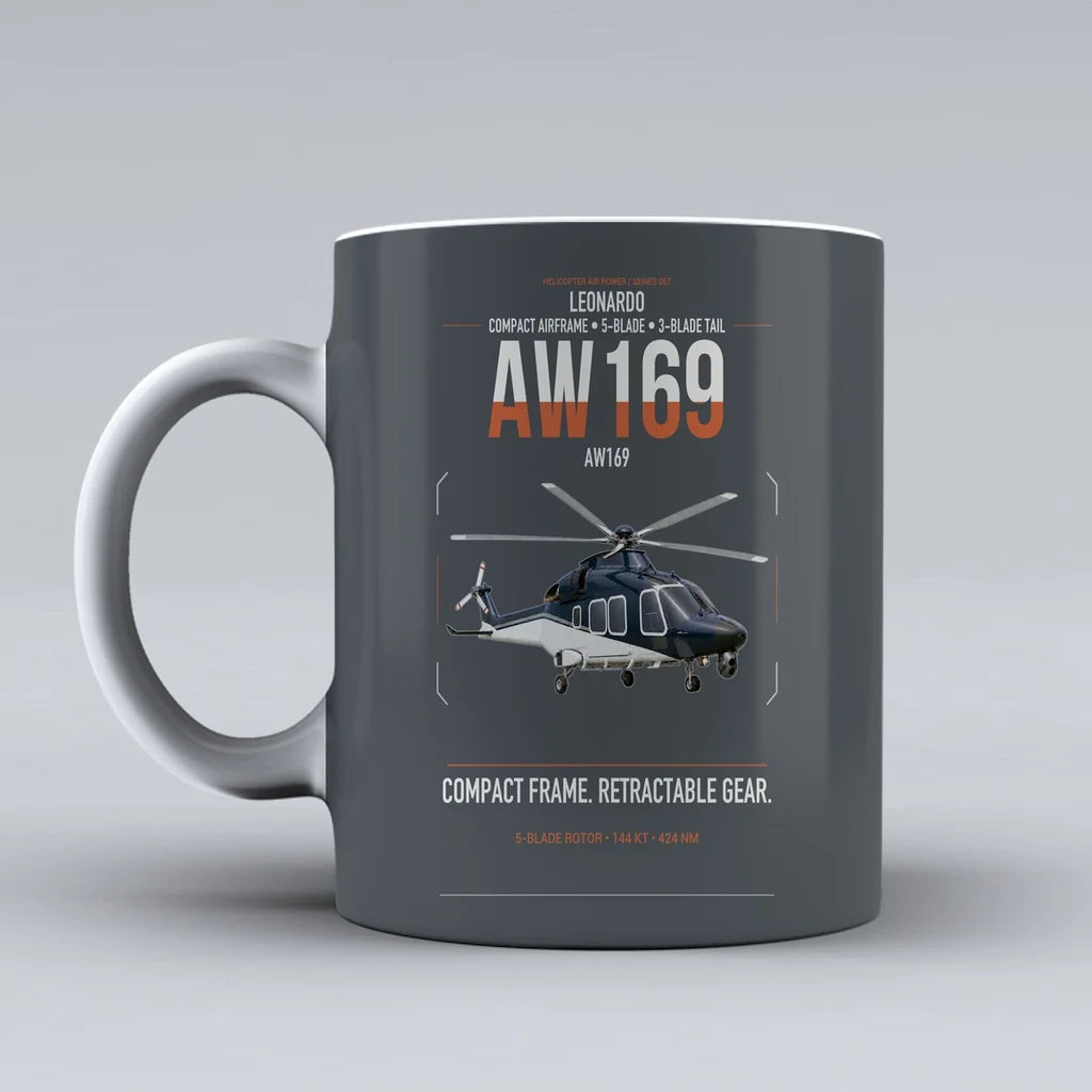 Leonardo AW169 design on gray ceramic mug, double-side print