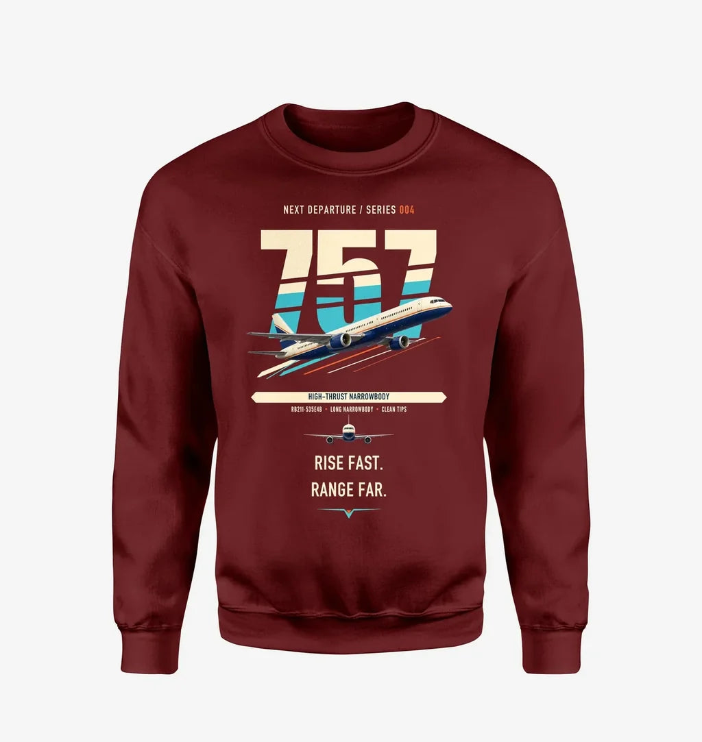 Boeing 757-200 design on wine red sweatshirt