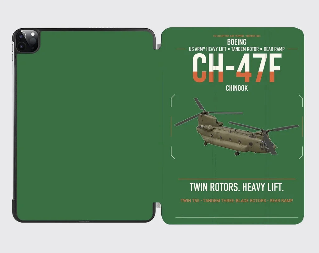 Boeing CH-47F Chinook design on green ipad tablet case