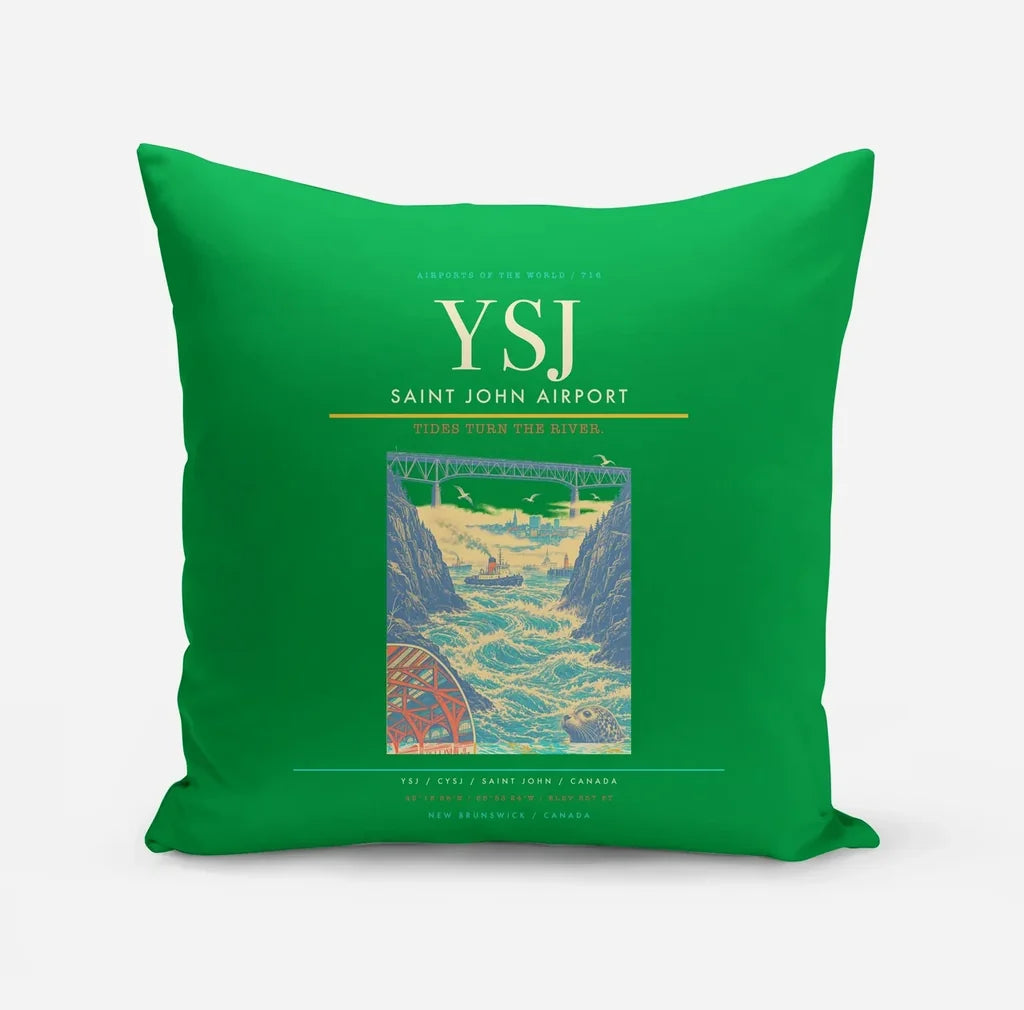 Saint John Airport (YSJ) design on green pillow