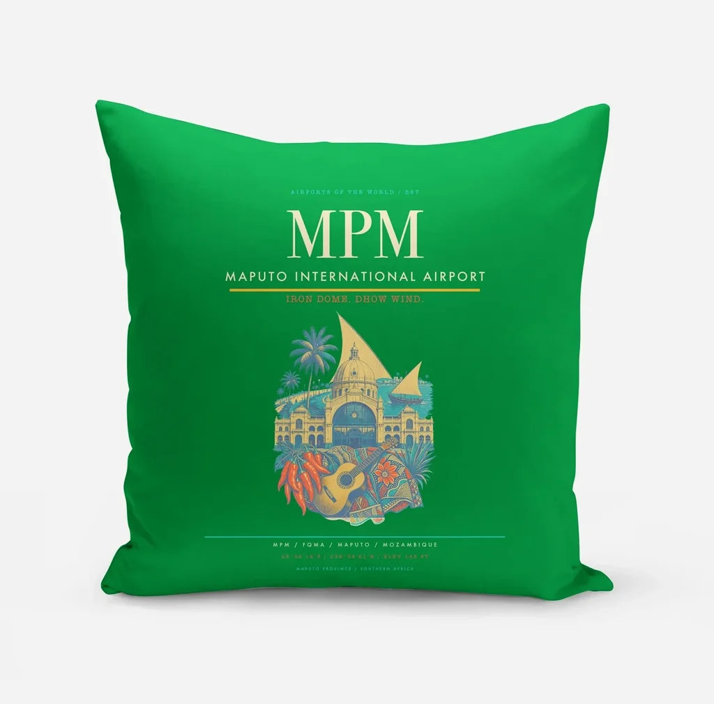 Maputo International Airport (MPM) design on green pillow