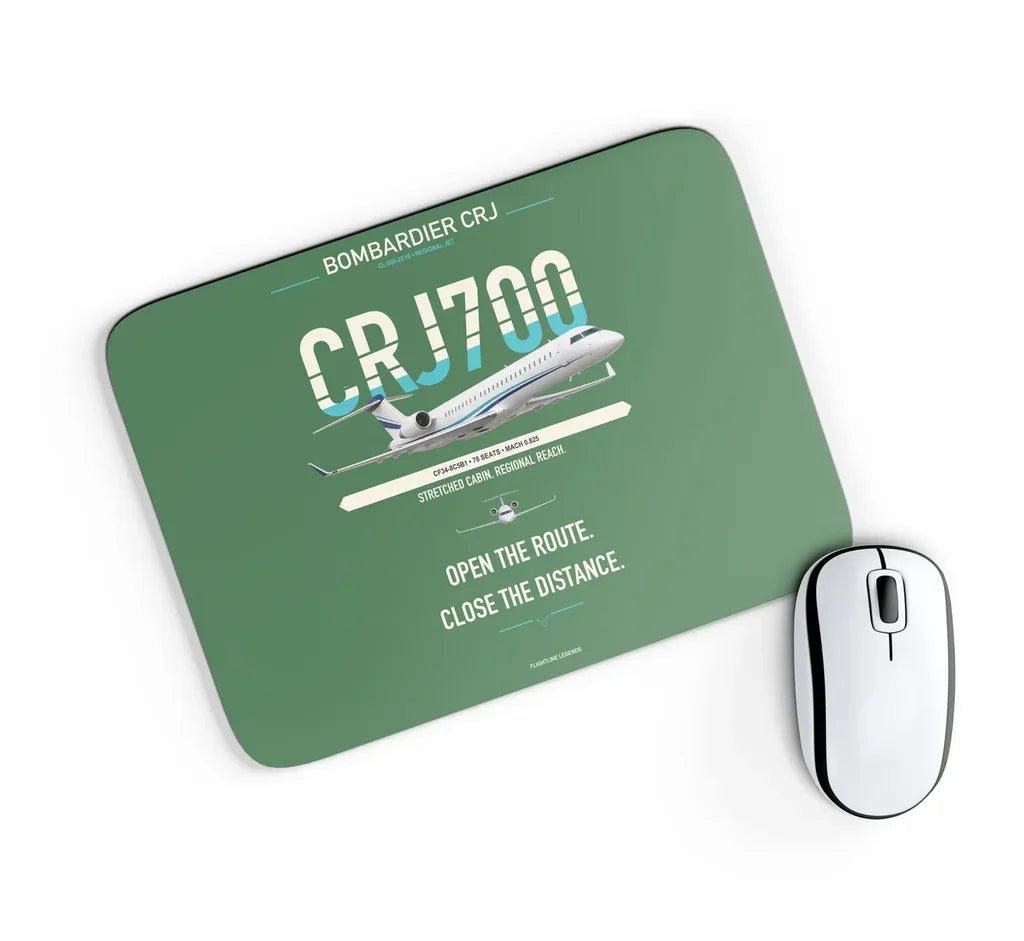 Bombardier CRJ700 design on green rectangle mouse pad