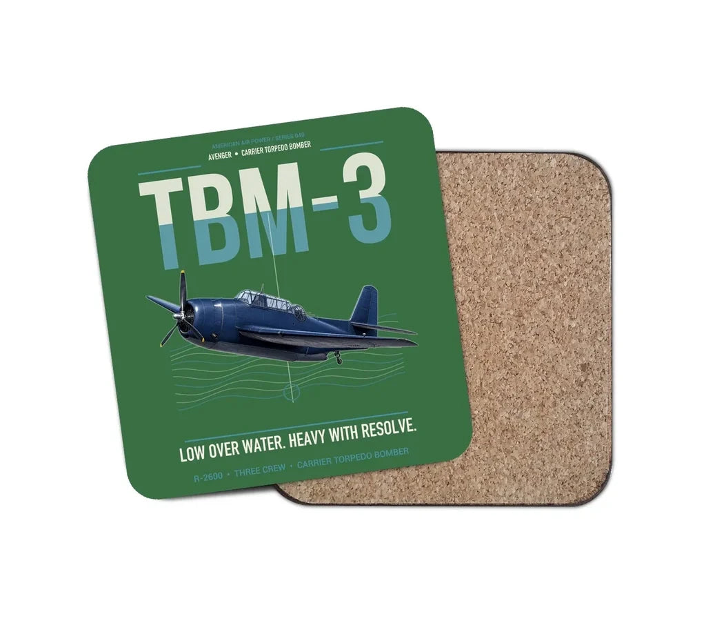 TBM-3 Avenger design on green 1 piece coaster