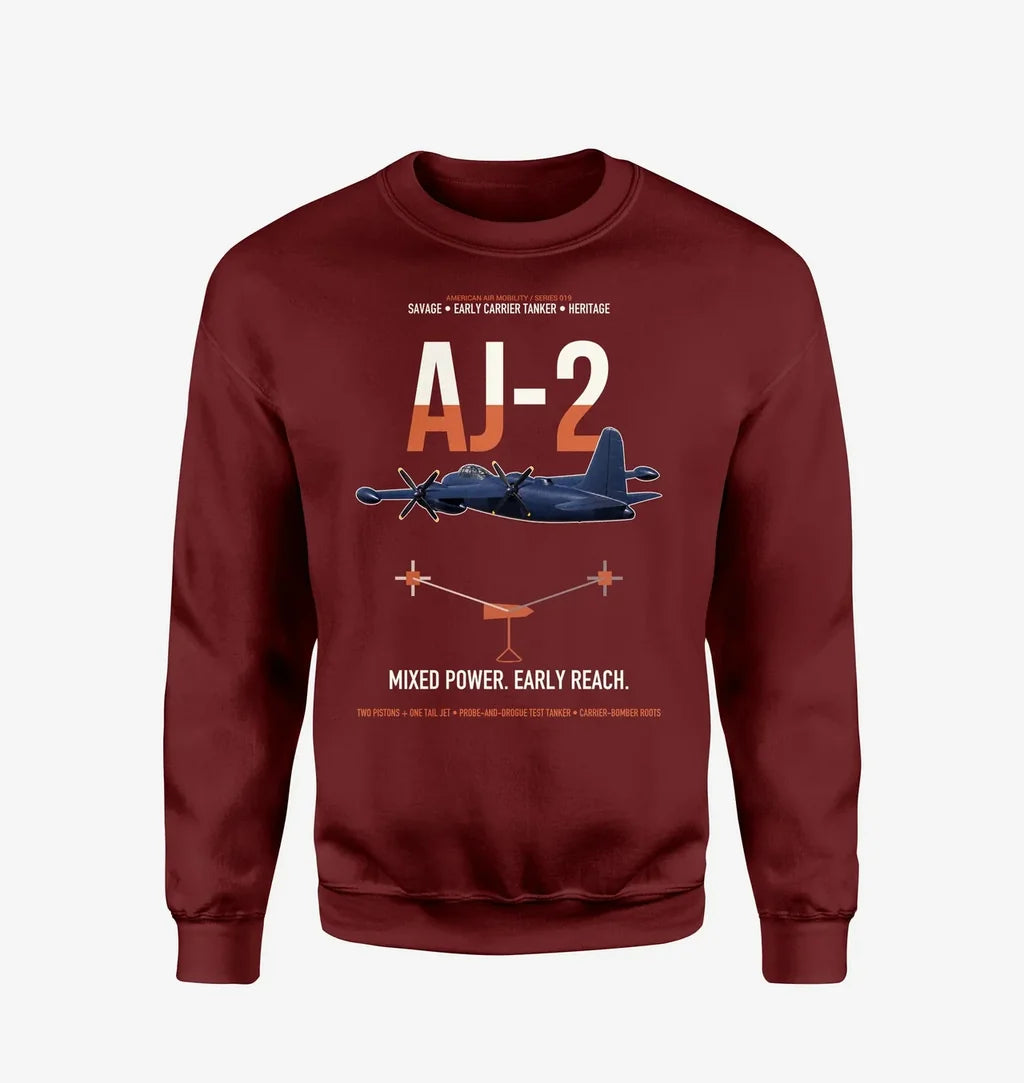 AJ-2 Savage Tanker design on wine red sweatshirt