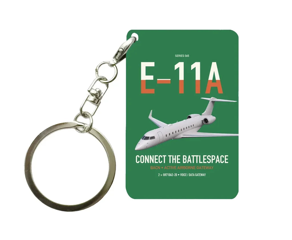 E-11A BACN design on green designed key chain, double-side print