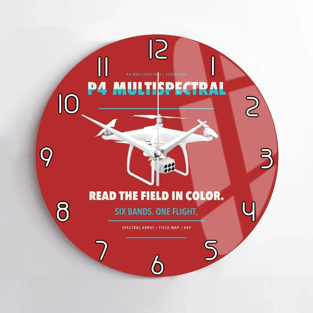 DJI P4 Multispectral design on red no frame wall clock