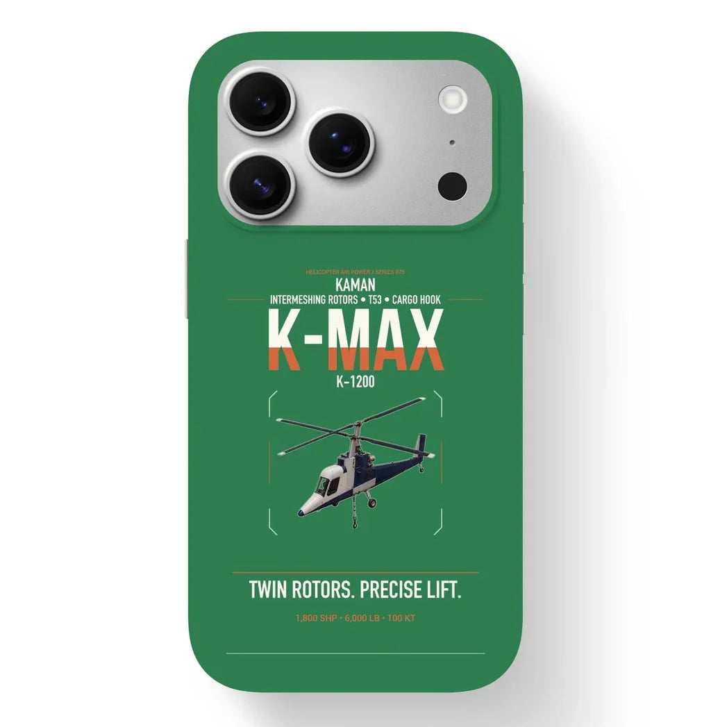 Kaman K-1200 K-MAX design on green magsafe iphone case, for iPhone 17 Pro