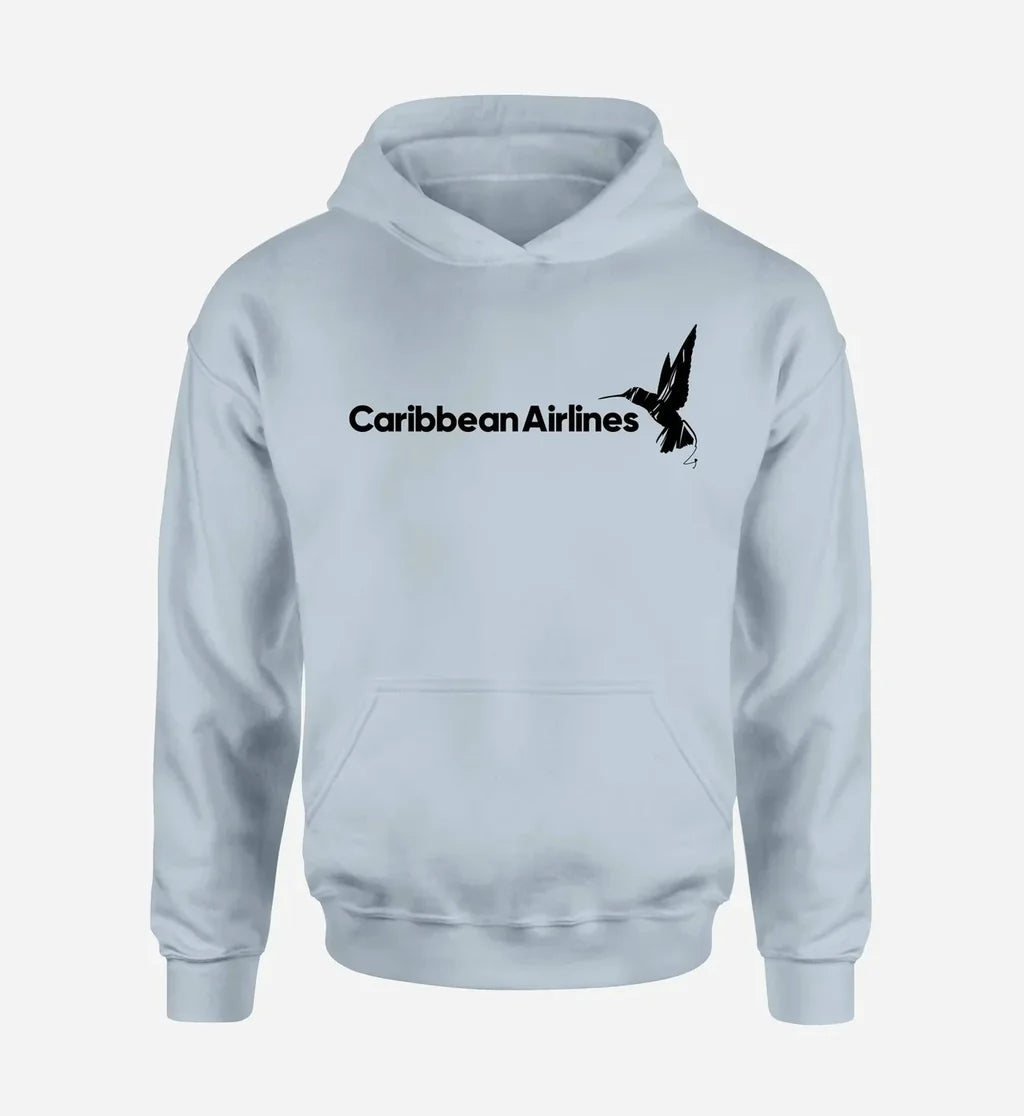 Caribbean Airlines logo printed on light blue hoodie