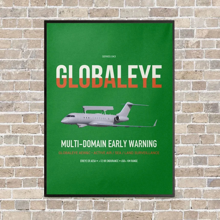 Saab GlobalEye vertical canvas print - framed - green background