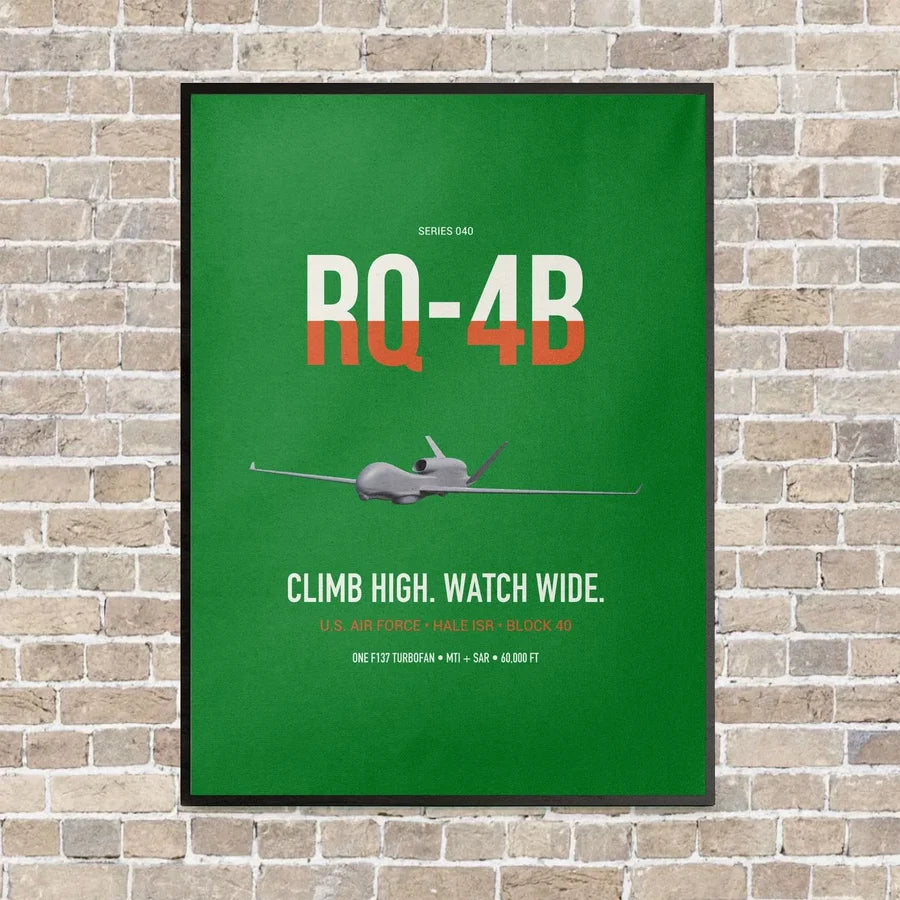 RQ-4B Global Hawk vertical canvas print - framed - green background