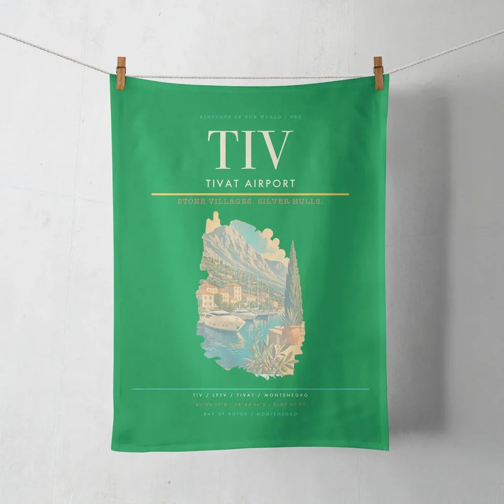 Tivat Airport (TIV) design on green towel