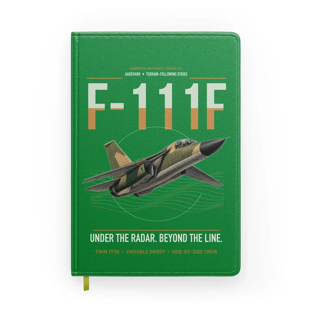 F-111F Aardvark design on green notebook