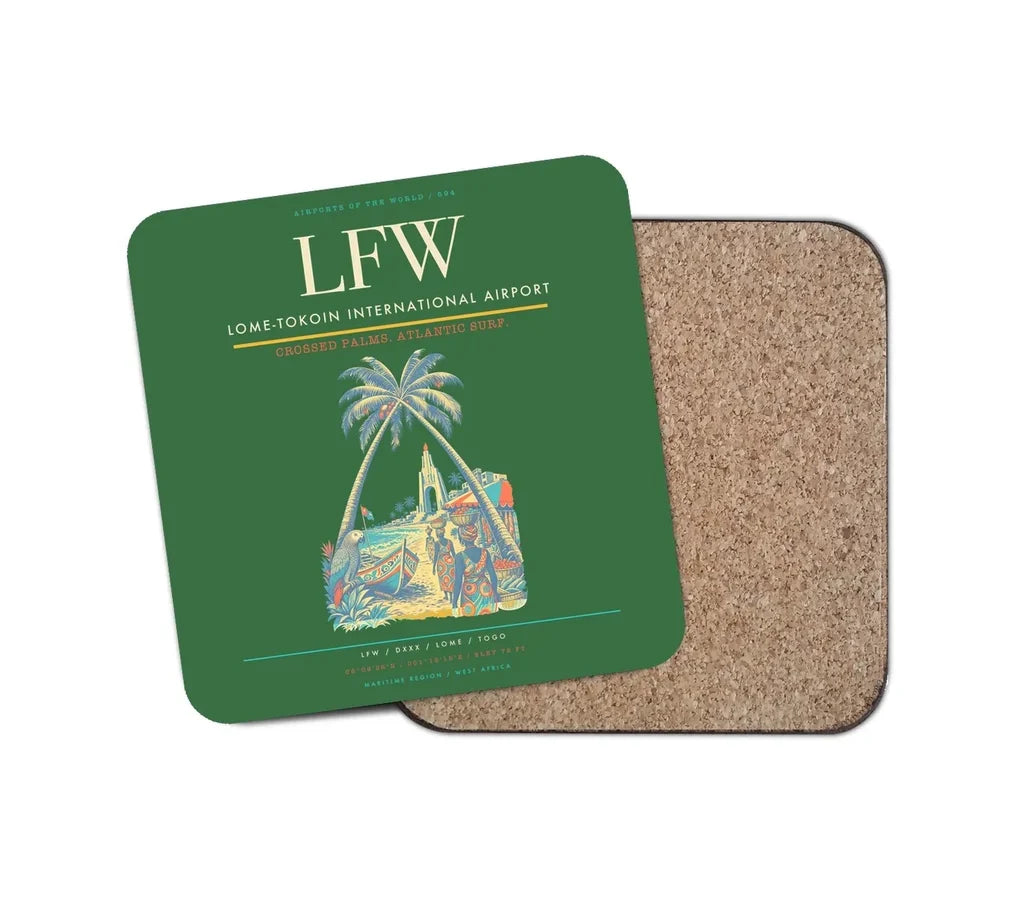 Lome-Tokoin International Airport (LFW) design on green 1 piece coaster