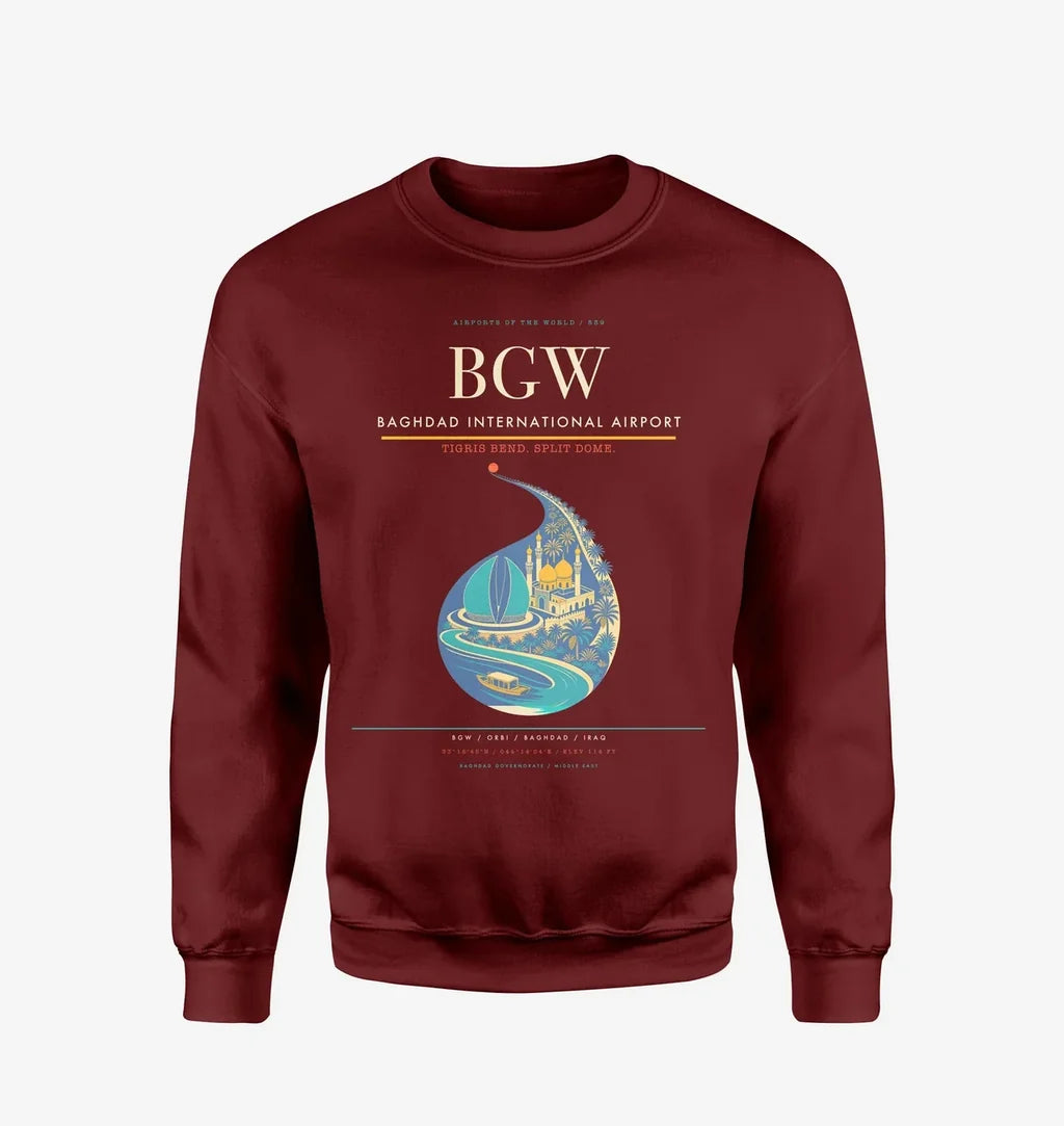 Baghdad International Airport BGW Sweatshirt - Wine Red