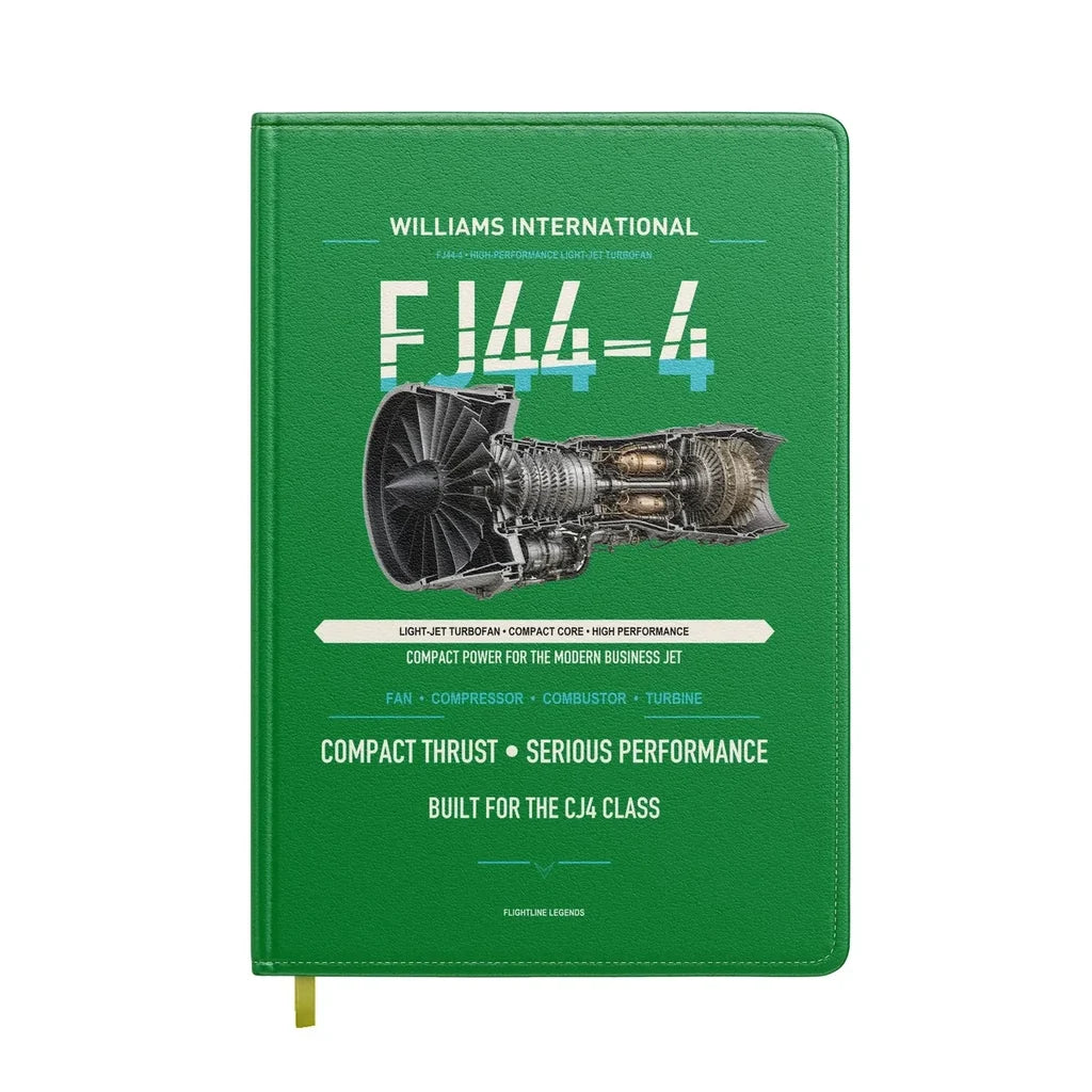 FJ44-4 design on green notebook