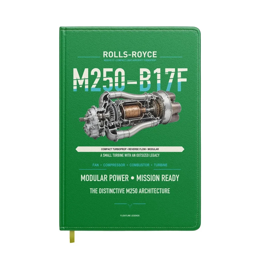 M250-B17F design on green notebook