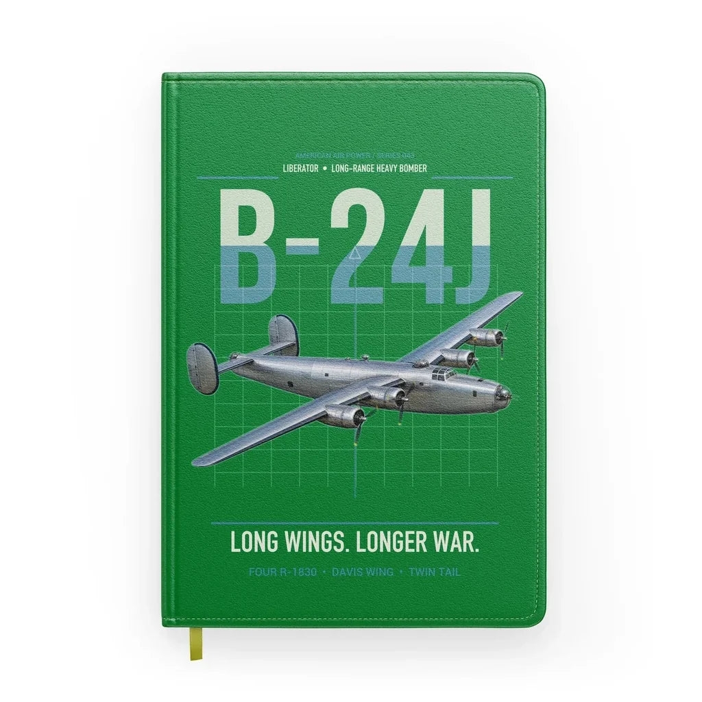 B-24J Liberator design on green notebook