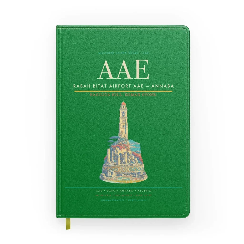Rabah Bitat Airport (AAE) design on green notebook