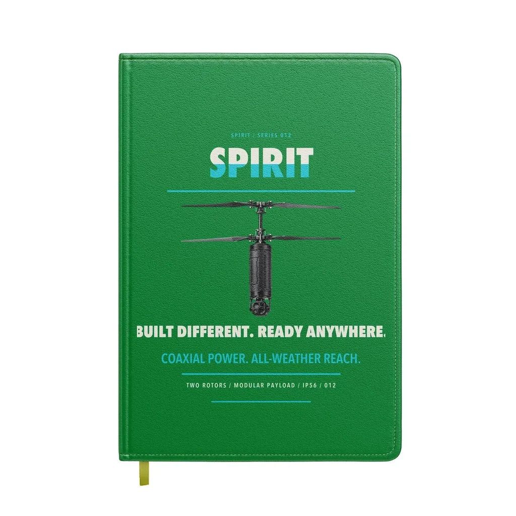Ascent AeroSystems Spirit design on green notebook