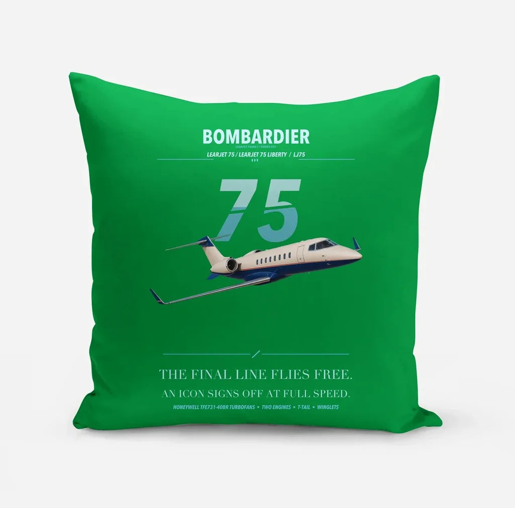 Bombardier Learjet 75 Liberty design on green pillow