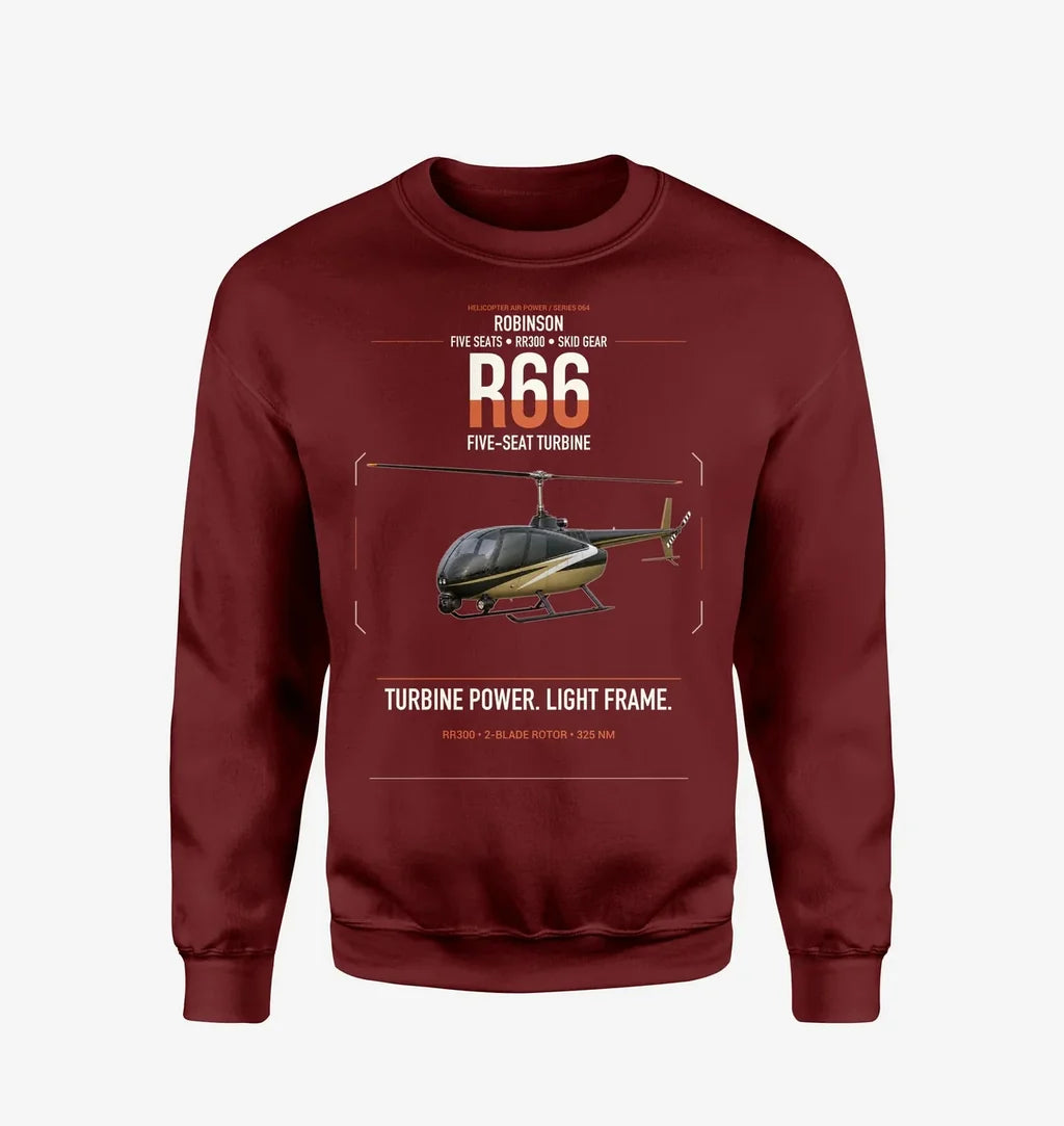Robinson R66 design on wine red sweatshirt