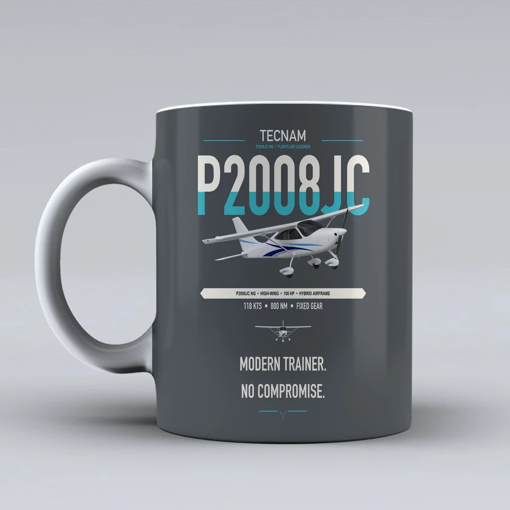 Tecnam P2008JC NG design on gray ceramic mug, double-side print