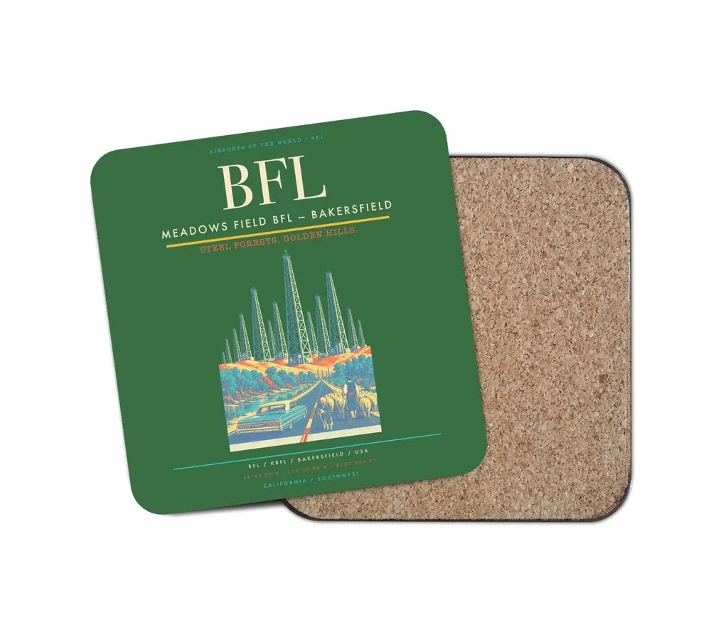 Meadows Field (BFL) design on green 1 piece coaster
