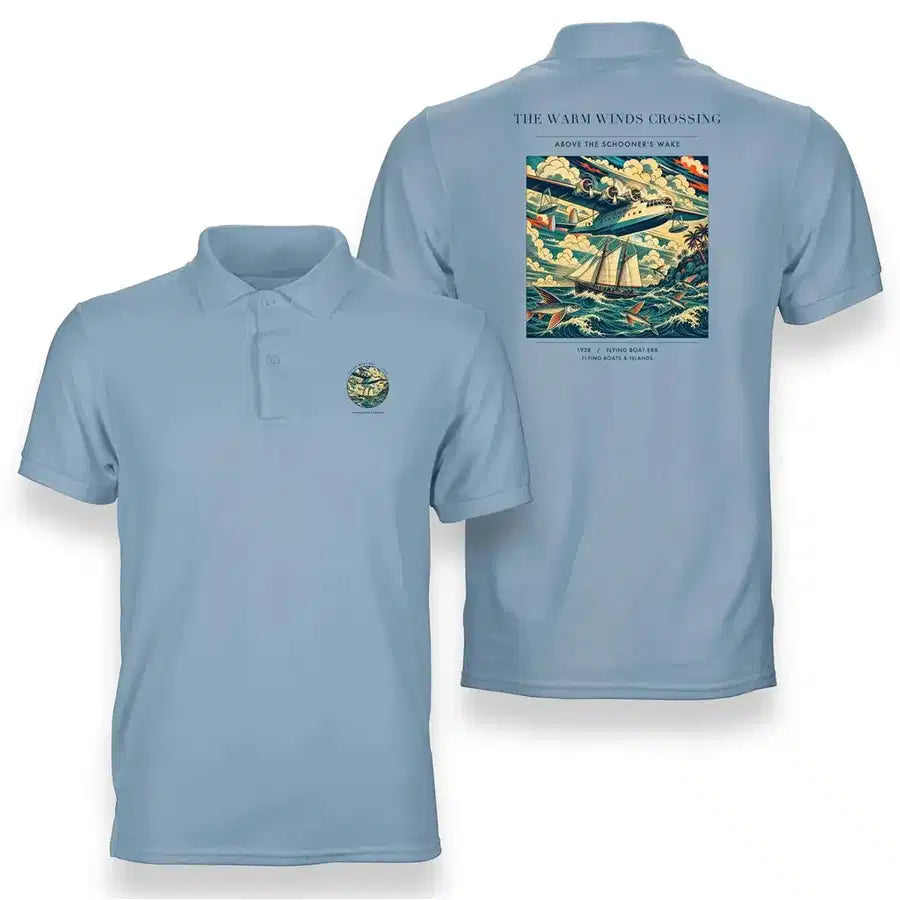 VINTAGE G4067 - The Warm Winds Crossing - Double-Side Polo T-Shirt design on lightblue