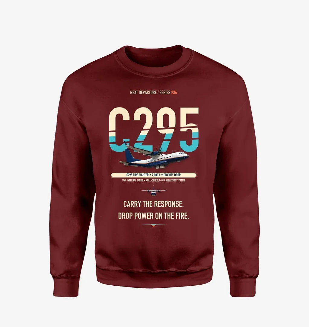 Airbus C295 Firefighter design on wine red sweatshirt