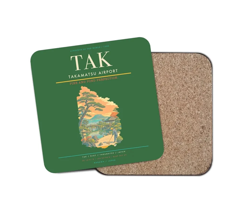 Takamatsu Airport (TAK) design on green 1 piece coaster