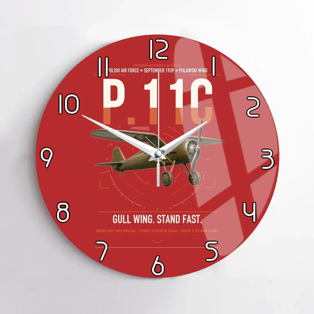 PZL P.11c design on red no frame wall clock