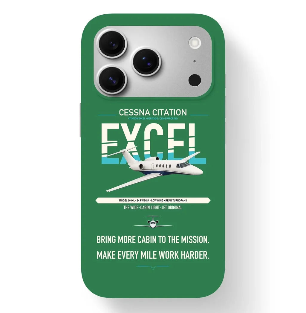 Cessna Citation Excel design on green magsafe iphone case, for iPhone 17 Pro