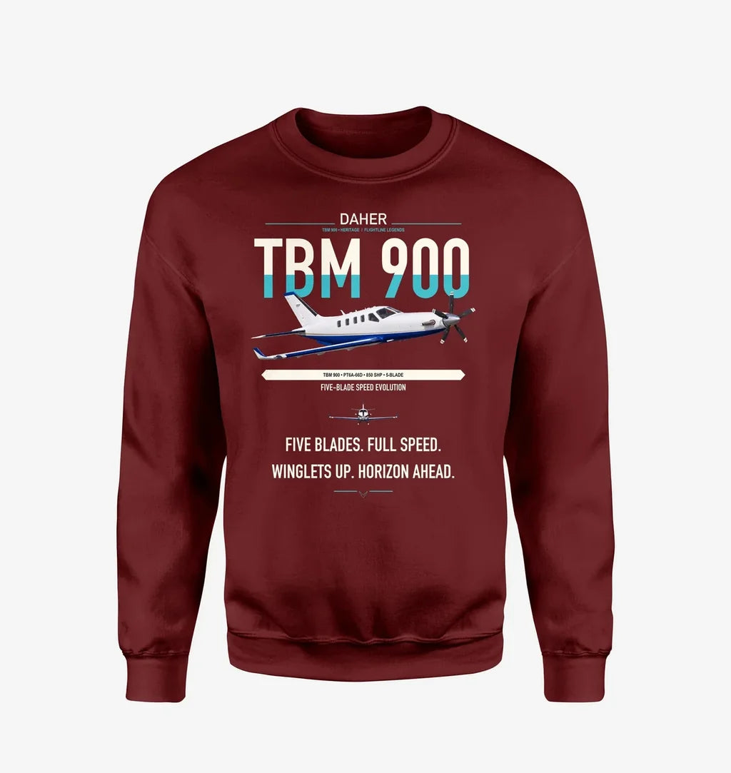 Daher TBM 900 design on wine red sweatshirt