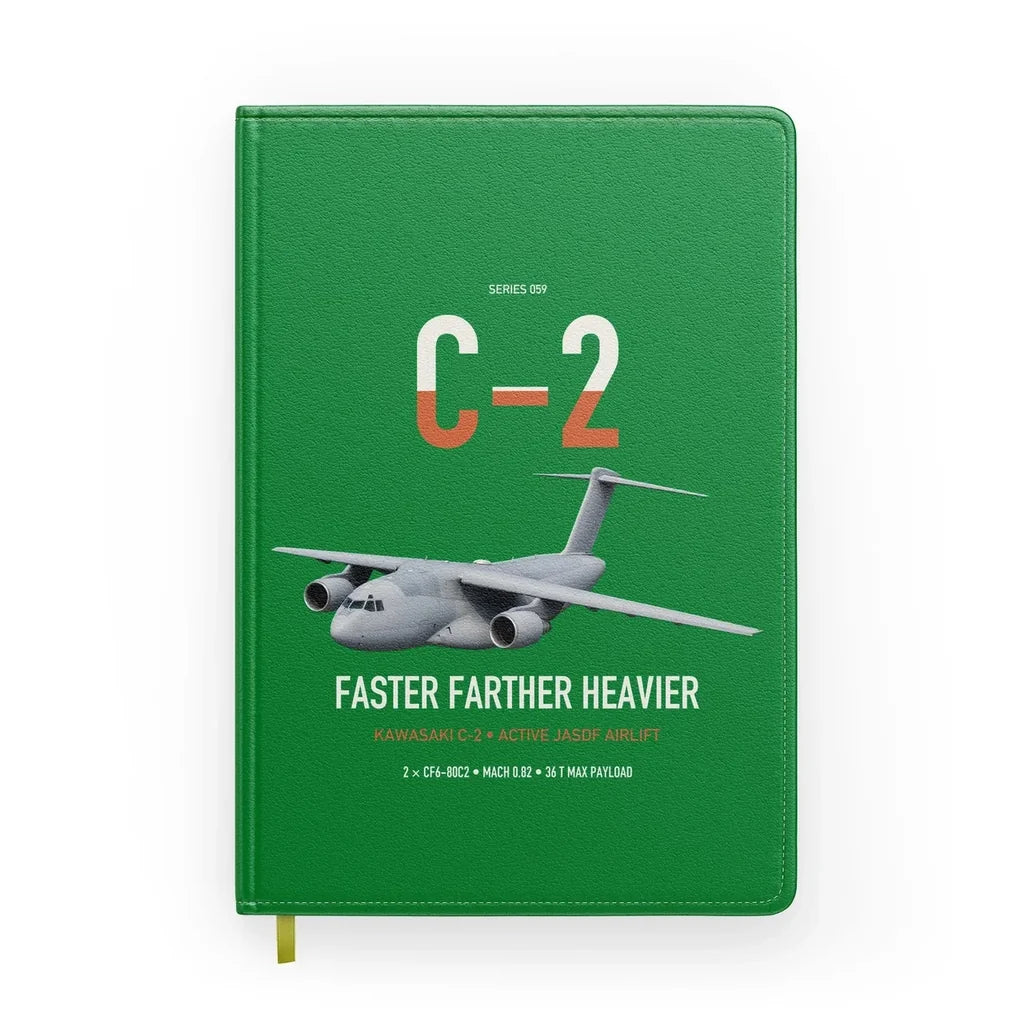 Kawasaki C-2 design on green notebook