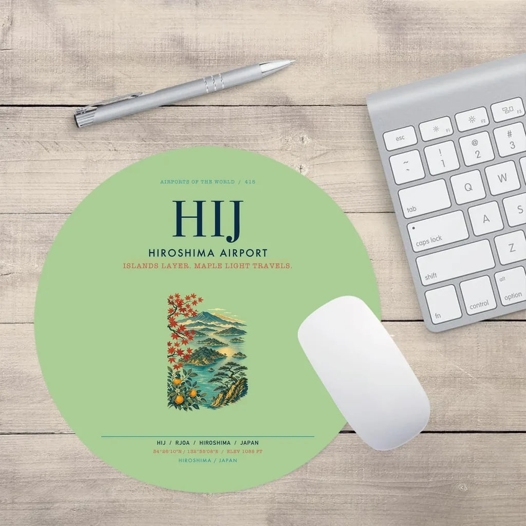 Hiroshima Airport (HIJ) design on light green round mouse pad
