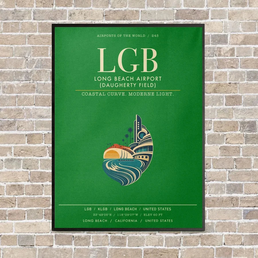 Long Beach Airport (Daugherty Field) LGB vertical canvas print - framed - green background