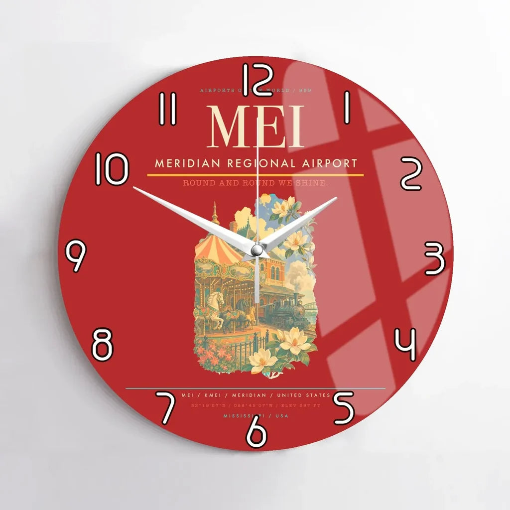Meridian Regional Airport (MEI) design on red no frame wall clock