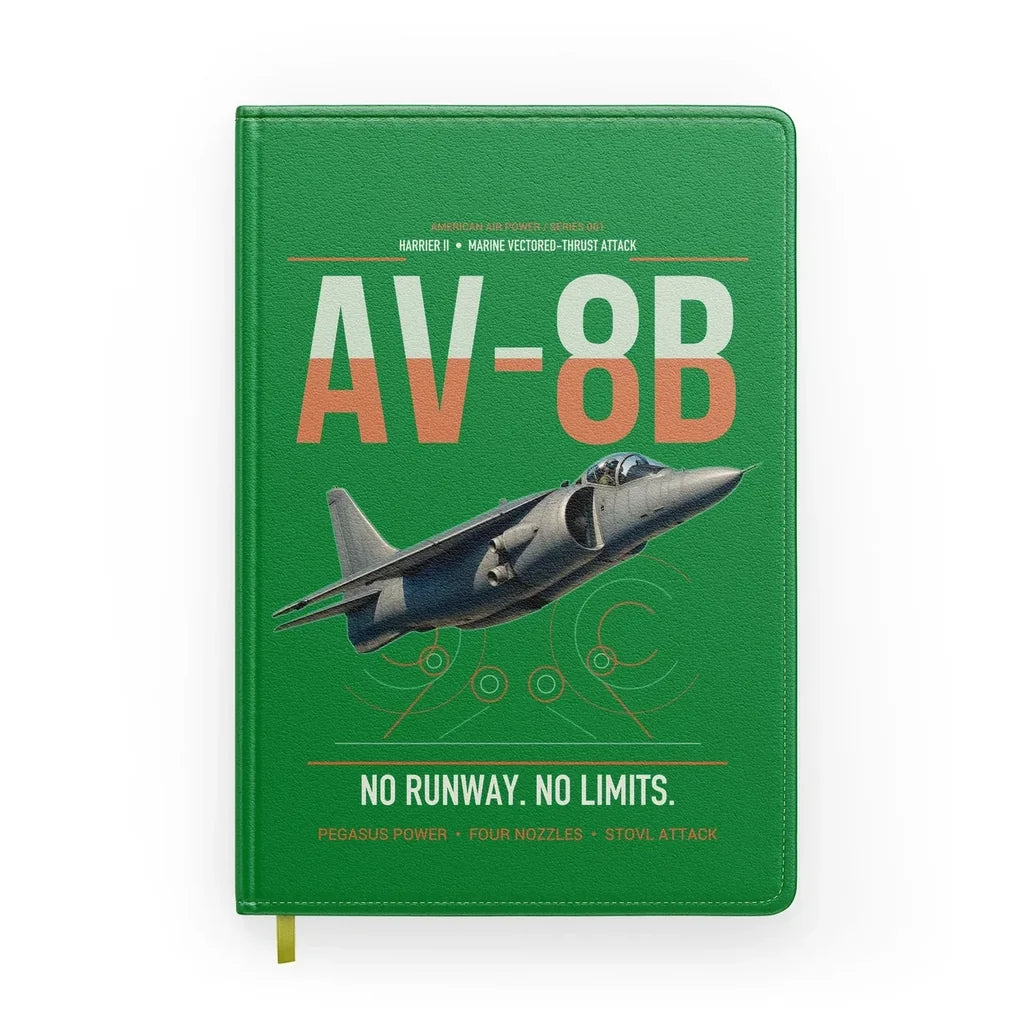 AV-8B Harrier II design on green notebook