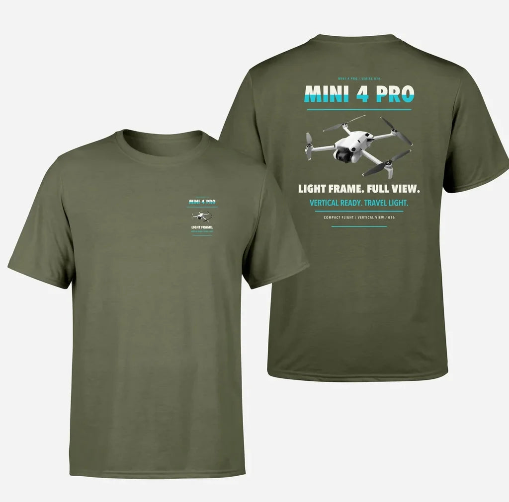 DJI Mini 4 Pro design on green army t shirt