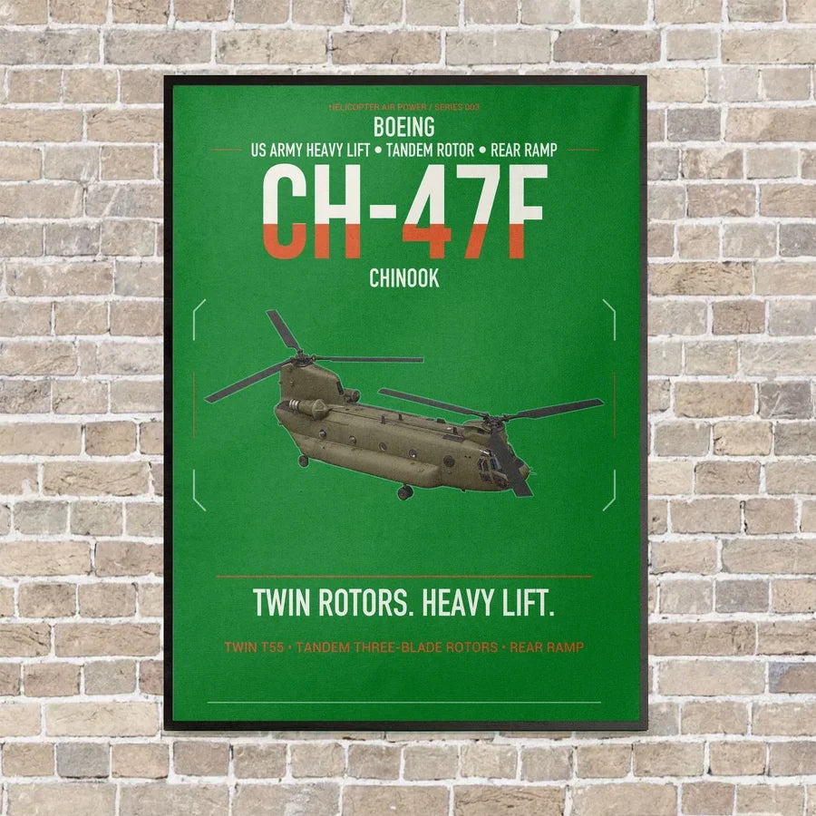 Boeing CH-47F Chinook vertical canvas print - framed - green background