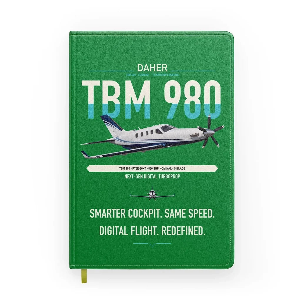 Daher TBM 980 design on green notebook