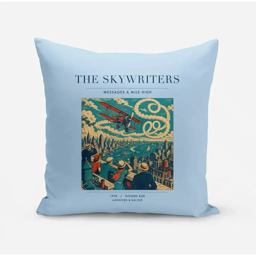 VINTAGE G4036 - The Skywriters - Designed Pillows design on lightblue