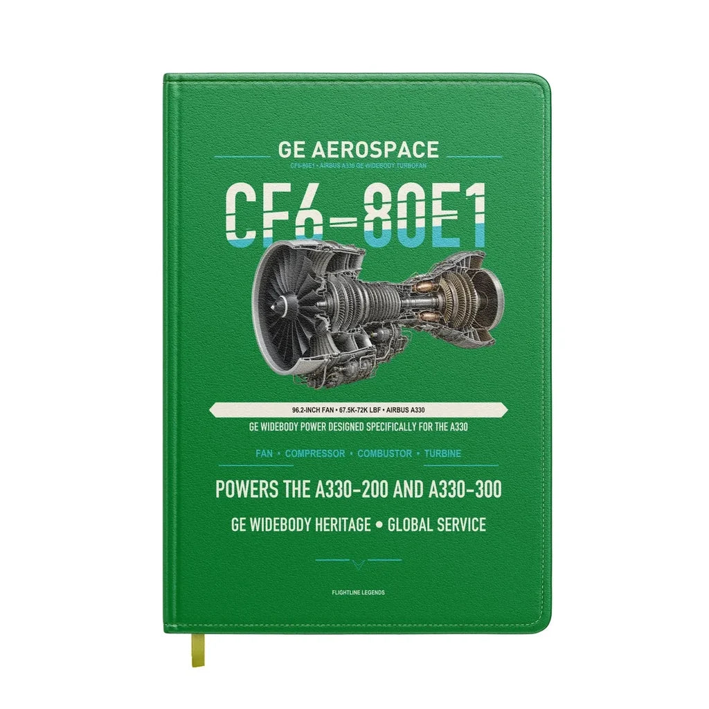 CF6-80E1 design on green notebook