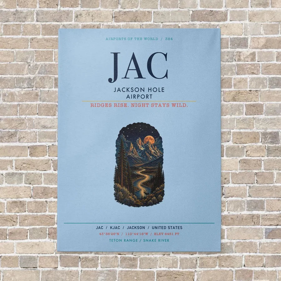 Jackson Hole Airport JAC vertical canvas print - no frame - light blue background